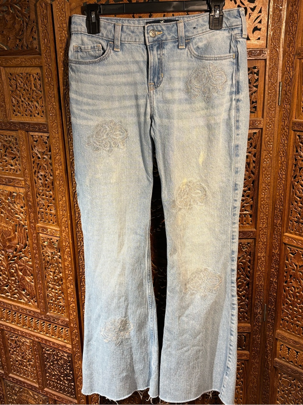 Hollister Light Blue Embroidered Flare Jeans